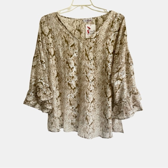 Perfectly Priscilla Snake Print Blouse Soft Ruffle Sleeves Loose Sz 3XL - Picture 1 of 7